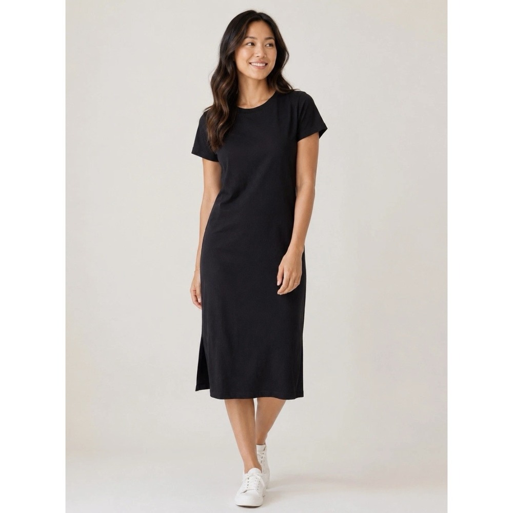 J.Crew Black Cotton Short Sleeve Scoop Neck Midi Dress Womens M NWT Minimalist